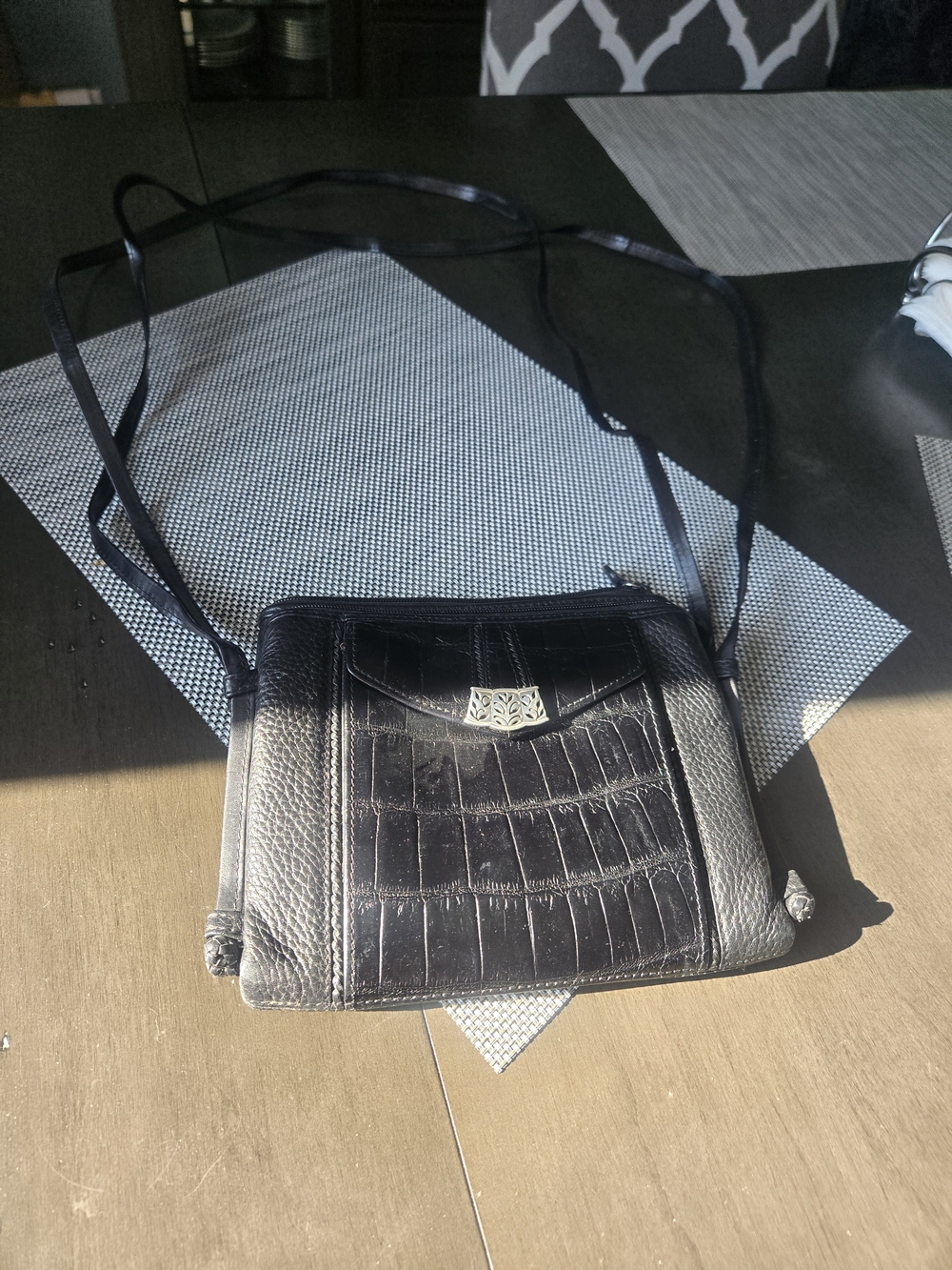 Brighton Black Croc-Textured Crossbody Bag